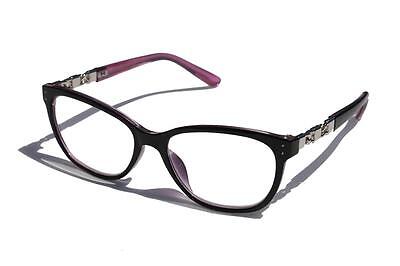 Khan Fashion Reading Glasses Reader metal chain accents black purple +1.50