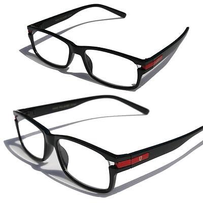 Khan Rectunglar Plastic Reading Glasses Reader +2.00 Black Red frame smart - Vision World