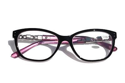 Khan Fashion Reading Glasses Reader metal chain accents black purple +2.00 - Vision World